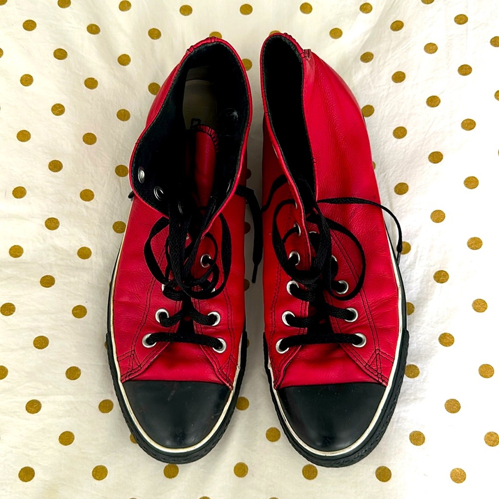 CONVERSE ALL STAR RED LEATHER HIGH TOP SHOES
